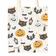 Spooky Cat and Pumpkin Print Poly-cotton Tote Bag Lunch Boxes & Totes Spirit of equinox Quirky Turkey Gifts