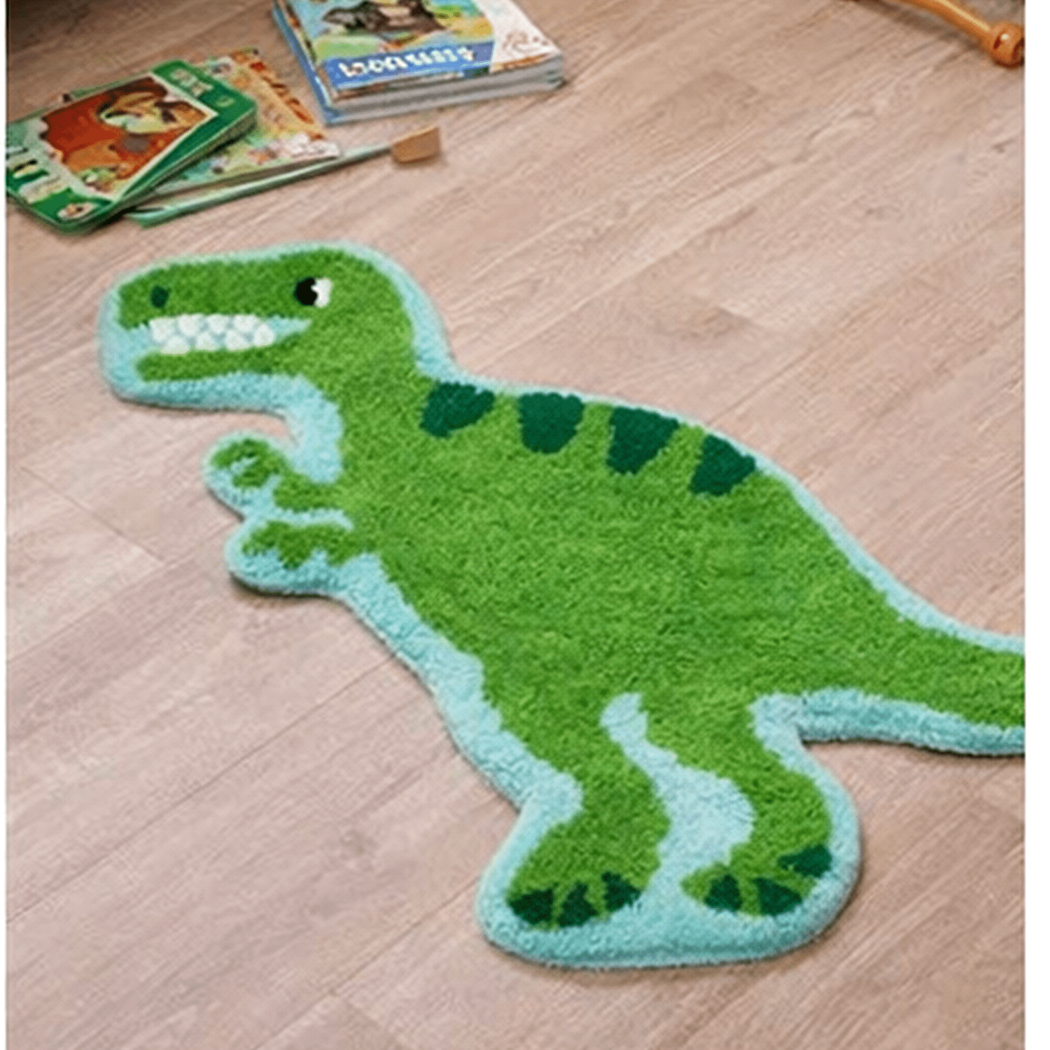 Kids T-Rex Dinosaur Bedroom Rug – Green Cotton Floor Mat (74 × 60cm) Rugs & Doormats Sass and Belle Quirky Turkey Gifts