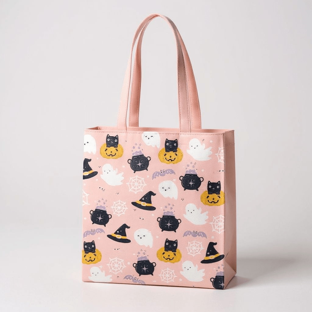 Adorable Halloween Ghost and Pumpkin Print Poly-Cotton Tote Bag. Lunch Boxes & Totes Spirit of equinox Quirky Turkey Gifts