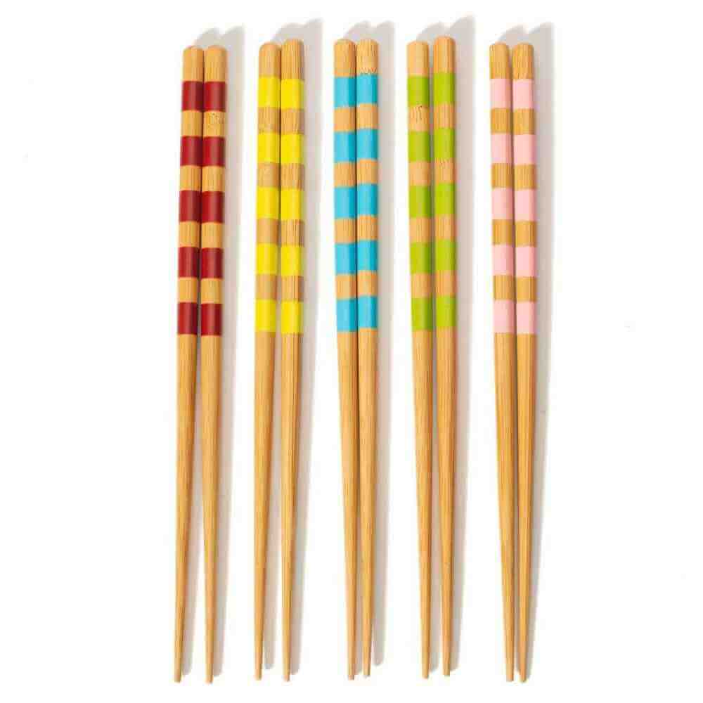 Bamboo Vibrant Striped Chopsticks - Set of 5 Tableware & Coasters Sass and Belle Quirky Turkey Gifts