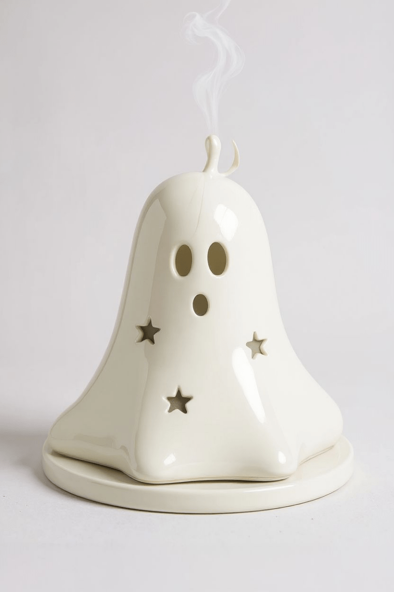 Halloween Ceramic Dual Ghost Tealight Holder and Incense Cone Plate Home Fragrance Spirit of equinox Quirky Turkey Gifts