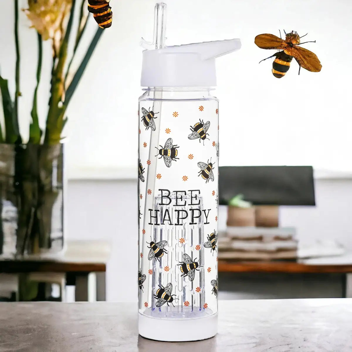 Bee Happy Water Bottle with Infuser Drinkware Sass and Belle Quirky Turkey Gifts