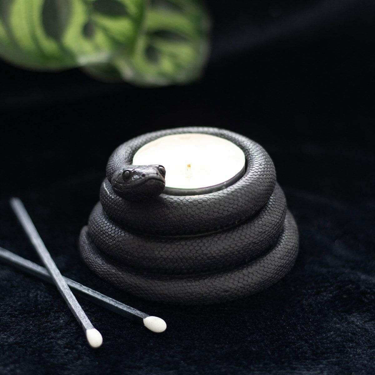 Black Coiled Snake Design Tealight Candle Holder Decor Tea Light Holder Spirit of equinox Quirky Turkey Gifts