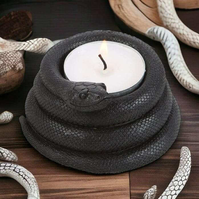 Black Coiled Snake Design Tealight Candle Holder Decor Tea Light Holder Spirit of equinox Quirky Turkey Gifts