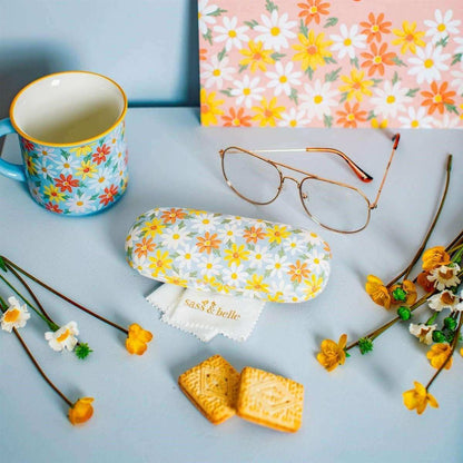 Blue Daisy Print Glasses Case with Cleaning Cloth Eyewear Cases & Holders Sass and Belle Quirky Turkey Gifts
