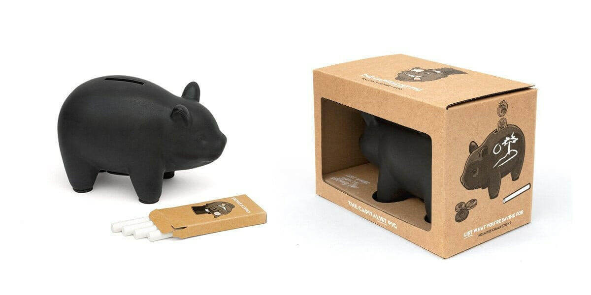 Capitalist Pig Piggy Bank with Chalkboard Surface and Gift Box Money Box Luckies Quirky Turkey Gifts