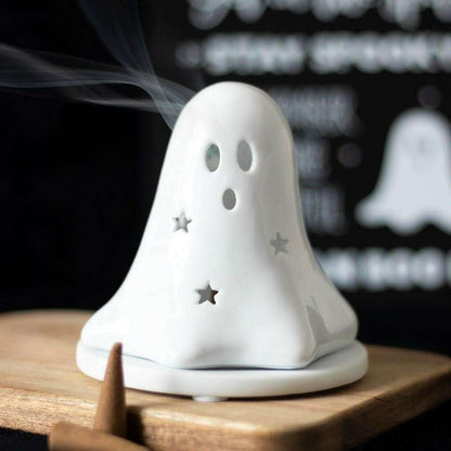 Halloween Ceramic Dual Ghost Tealight Holder and Incense Cone Plate Home Fragrance Spirit of equinox Quirky Turkey Gifts