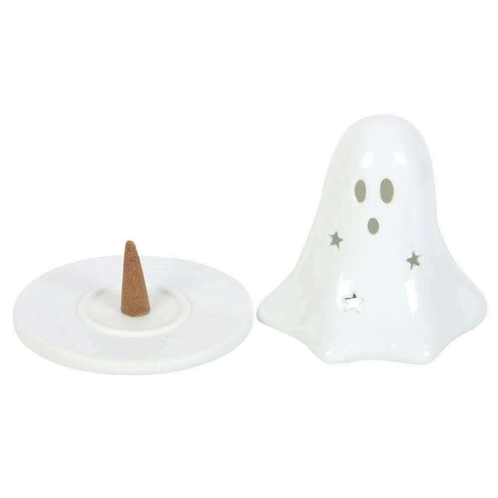Halloween Ceramic Dual Ghost Tealight Holder and Incense Cone Plate Home Fragrance Spirit of equinox Quirky Turkey Gifts