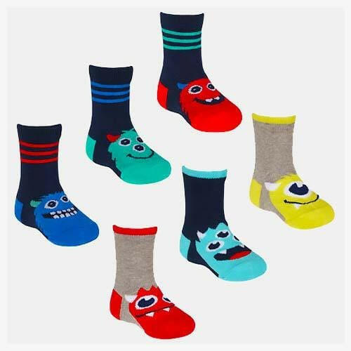Boys Babies Monster Socks 3 Pair Pack Cotton Rich - 0-5.5 Novelty Socks Fashion Accessories Quirky Turkey Gifts