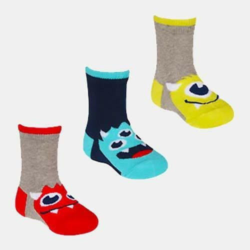Boys Babies Monster Socks 3 Pair Pack Cotton Rich - 0-5.5 Novelty Socks Fashion Accessories Quirky Turkey Gifts