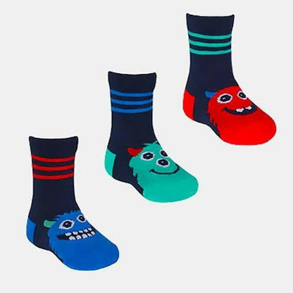 Boys Babies Monster Socks 3 Pair Pack Cotton Rich - 0-5.5 Novelty Socks Fashion Accessories Quirky Turkey Gifts