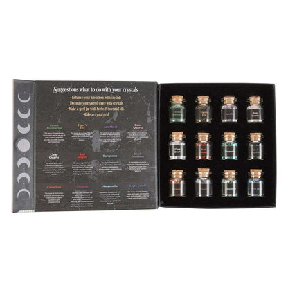 Crystals for Spells Crystal Chip Bottle Gift Set 12 Jars Tumble stones Spirit of equinox Quirky Turkey Gifts