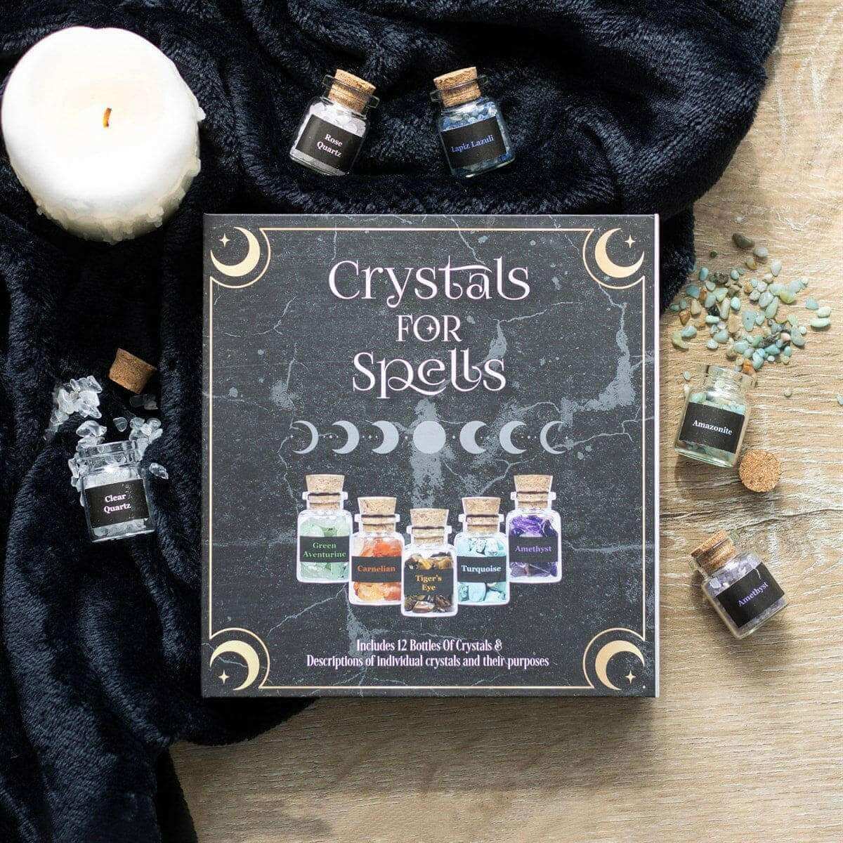 Crystals for Spells Crystal Chip Bottle Gift Set 12 Jars Tumble stones Spirit of equinox Quirky Turkey Gifts