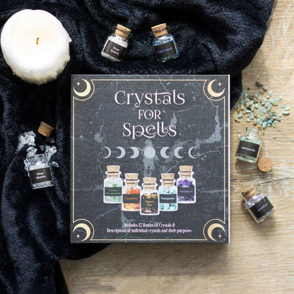 Crystals for Spells Crystal Chip Bottle Gift Set 12 Jars Tumble stones Spirit of equinox Quirky Turkey Gifts