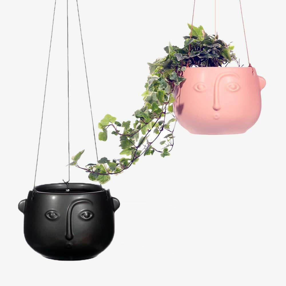 Face Hanging Planter Matte Pink and Matte Black Pots & Planters Sass and Belle Quirky Turkey Gifts