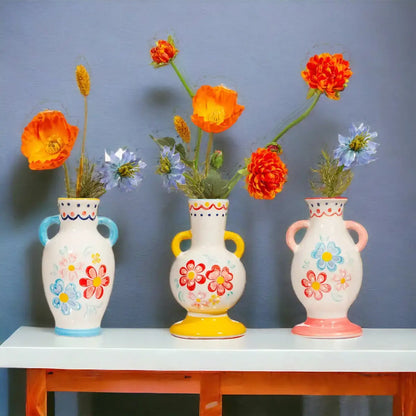 Folk Floral Small Vase Assorted Colours by Sass and Belle Vases & Flower Jugs Sass and Belle Quirky Turkey Gifts
