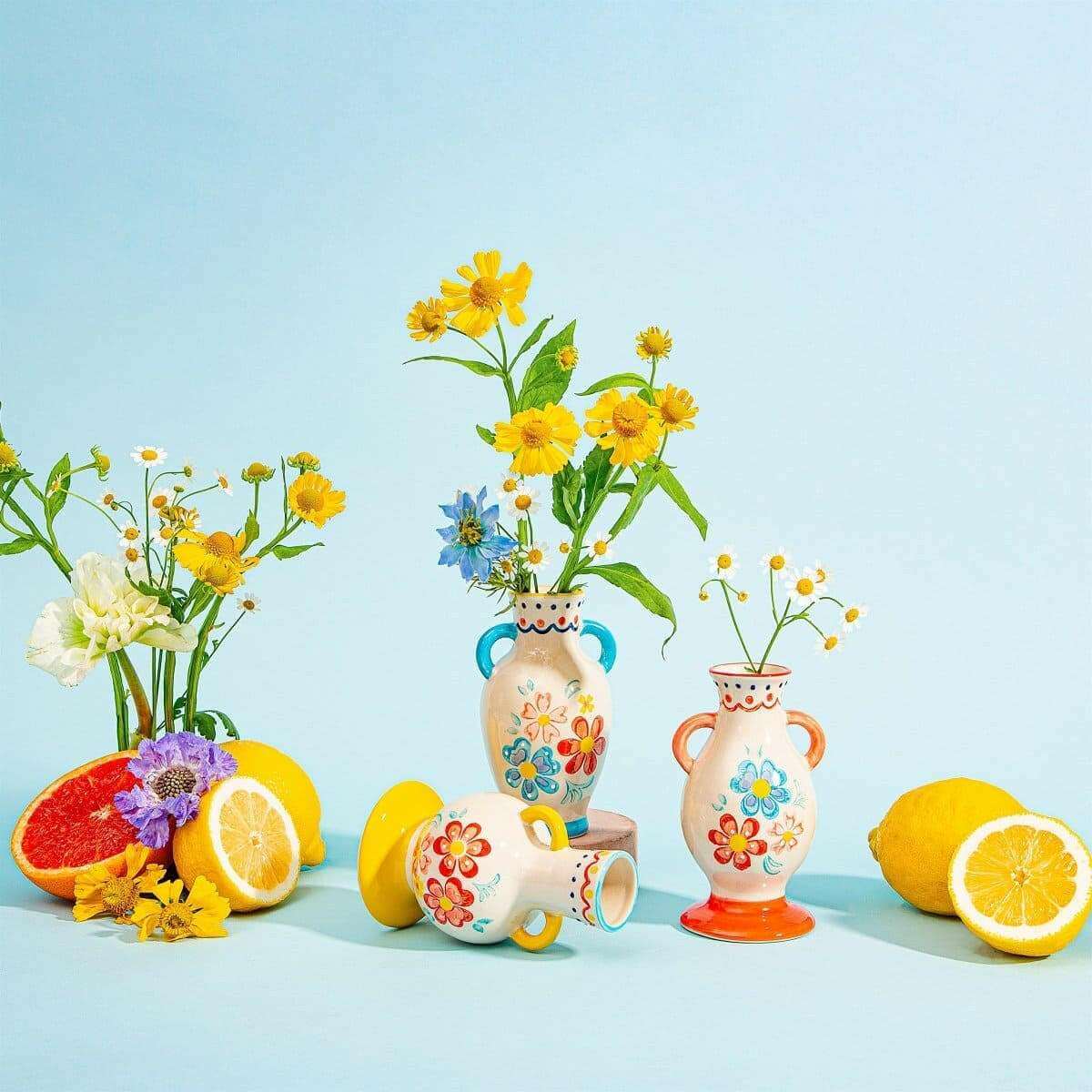Folk Floral Small Vase Assorted Colours by Sass and Belle Vases & Flower Jugs Sass and Belle Quirky Turkey Gifts