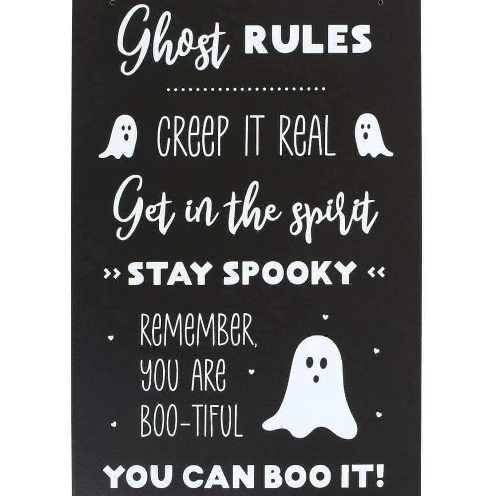 Halloween Plaque Ghost Rules Hanging Sign, Hey Boo Decor Halloween Sign Spirit of equinox Quirky Turkey Gifts