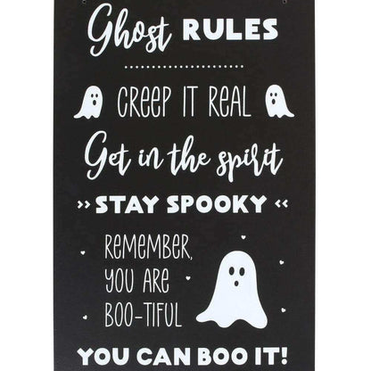 Halloween Plaque Ghost Rules Hanging Sign, Hey Boo Decor Halloween Sign Spirit of equinox Quirky Turkey Gifts