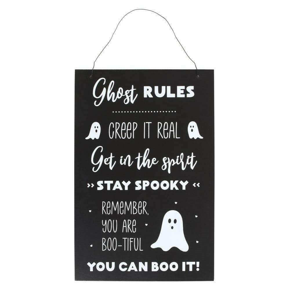 Halloween Plaque Ghost Rules Hanging Sign, Hey Boo Decor Halloween Sign Spirit of equinox Quirky Turkey Gifts