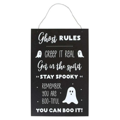Halloween Plaque Ghost Rules Hanging Sign, Hey Boo Decor Halloween Sign Spirit of equinox Quirky Turkey Gifts