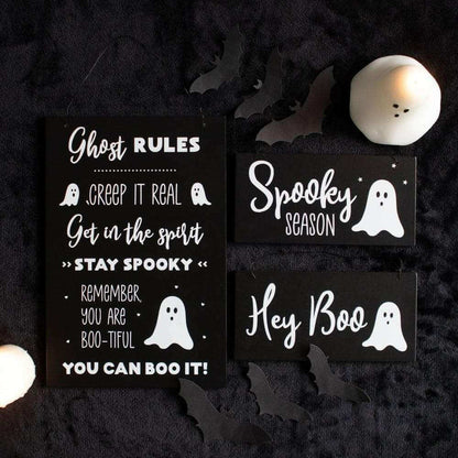 Halloween Plaque Ghost Rules Hanging Sign, Hey Boo Decor Halloween Sign Spirit of equinox Quirky Turkey Gifts