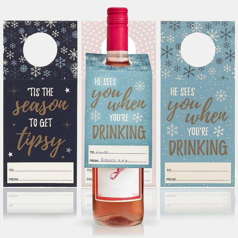 Winter Magic Set of 3 Wine, Gin, Whisky Bottle Gift Tags Quirky Turkey Gifts