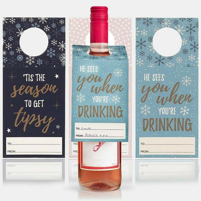 Winter Magic Set of 3 Wine, Gin, Whisky Bottle Gift Tags Quirky Turkey Gifts