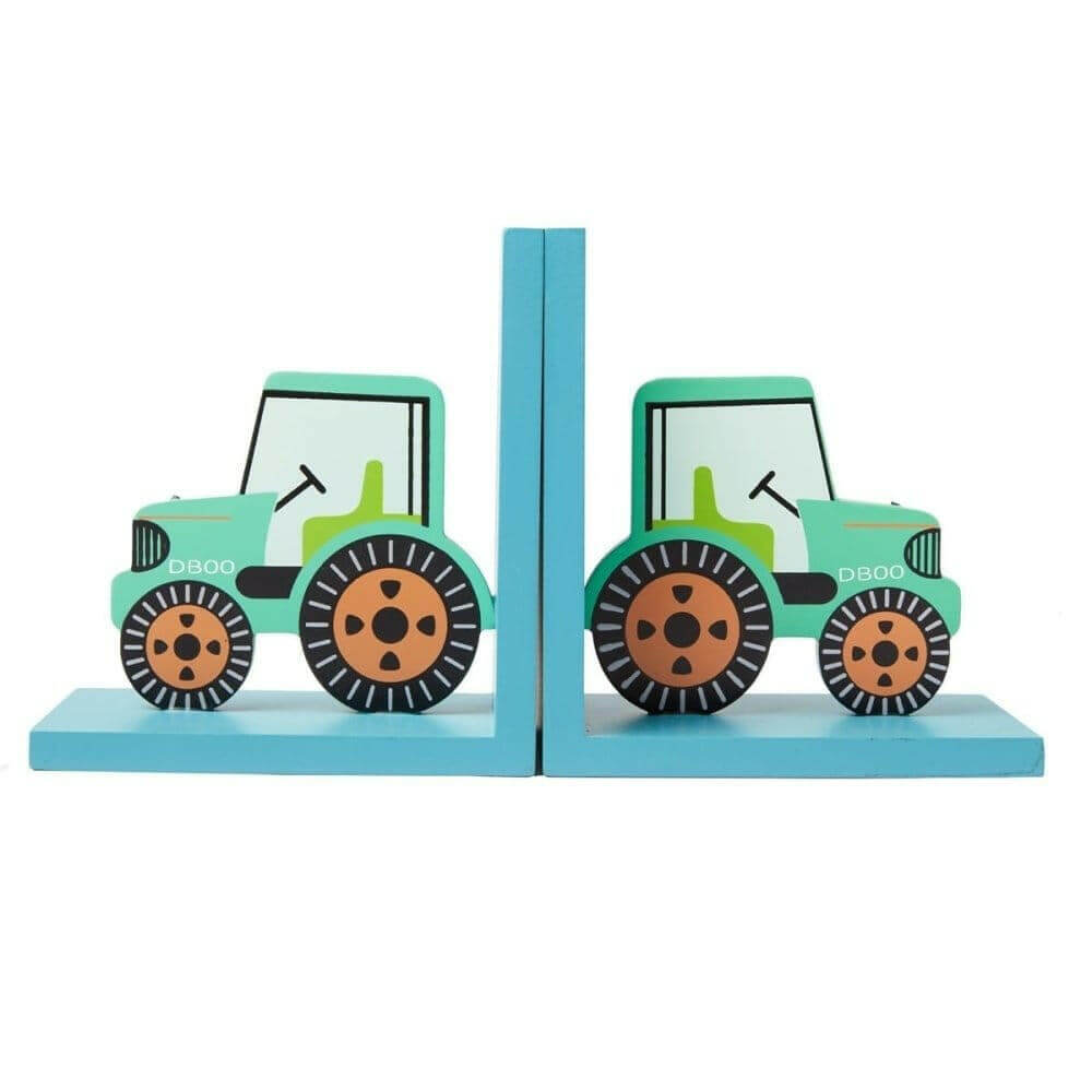 Green Tractor Bookends Child Transport Bedroom Decor Wall Hooks & Drawers Sass and Belle Quirky Turkey Gifts