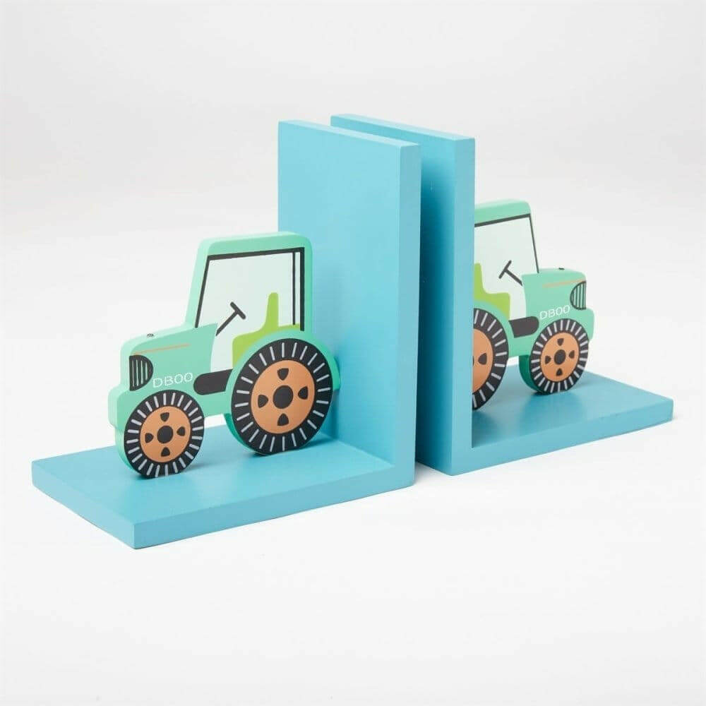 Green Tractor Bookends Child Transport Bedroom Decor Wall Hooks & Drawers Sass and Belle Quirky Turkey Gifts