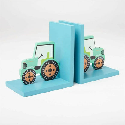 Green Tractor Bookends Child Transport Bedroom Decor Wall Hooks & Drawers Sass and Belle Quirky Turkey Gifts