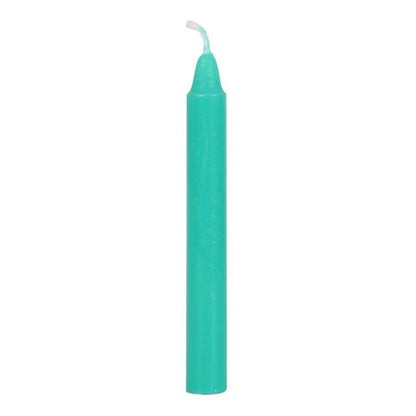 Green pillar candle with a visible wick top