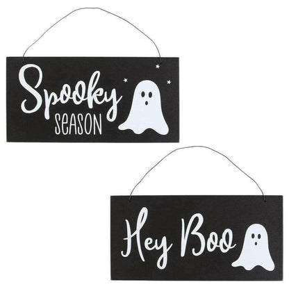 Hey Boo Spooky Ghost Halloween Hanging Signs Set of 2 Halloween Sign Spirit of equinox Quirky Turkey Gifts