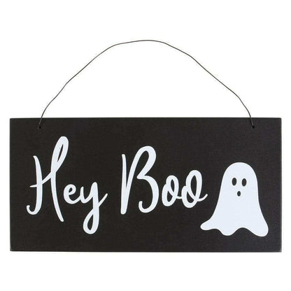 Hey Boo Spooky Ghost Halloween Hanging Signs Set of 2 Halloween Sign Spirit of equinox Quirky Turkey Gifts