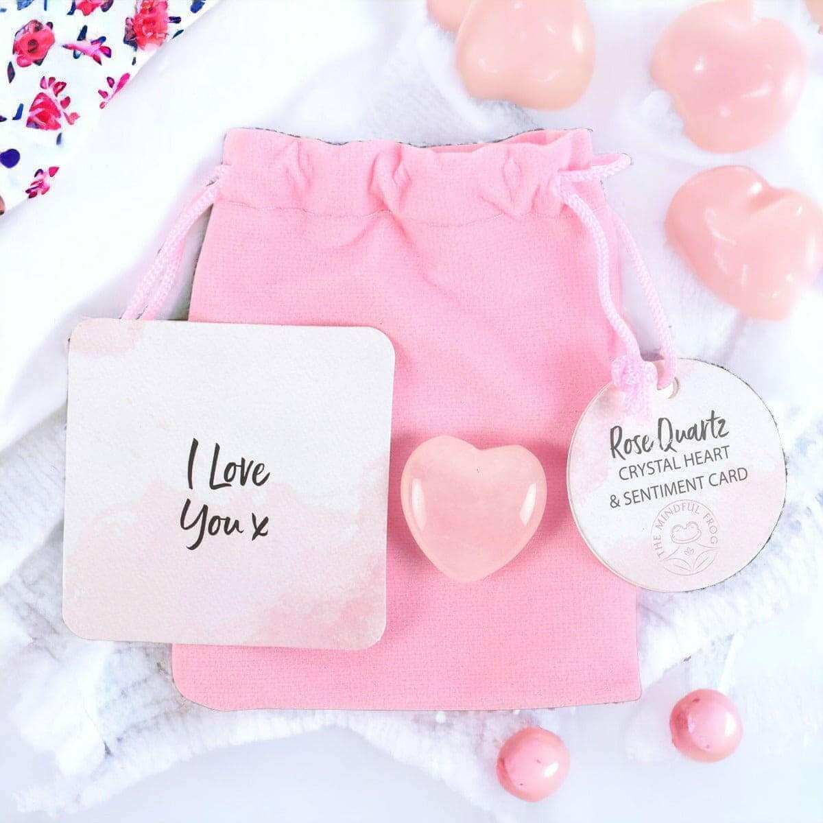 I Love You Rose Quartz Crystal Heart in a Bag Gift Lucky Crystals Spirit of equinox Quirky Turkey Gifts