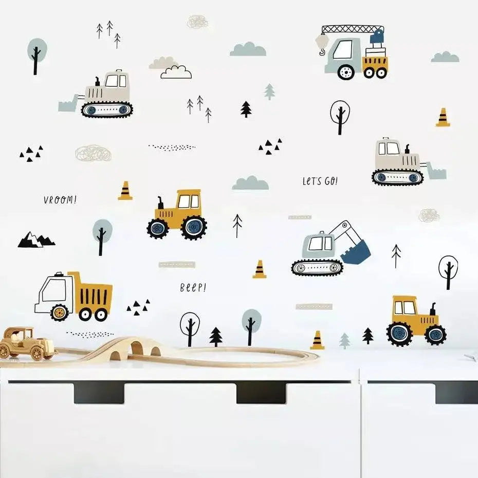 Kids Bedroom Nursery Digger, Tractor Construction Wall Stickers Decals Wall Art Posters, Prints, & Visual Artwork Kingsmile Quirky Turkey Gifts