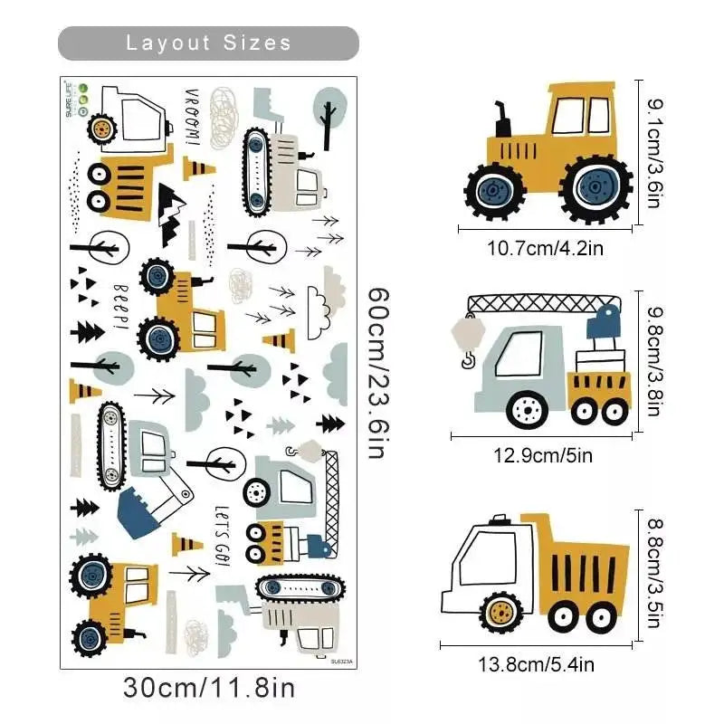 Kids Bedroom Nursery Digger, Tractor Construction Wall Stickers Decals Wall Art Posters, Prints, & Visual Artwork Kingsmile Quirky Turkey Gifts