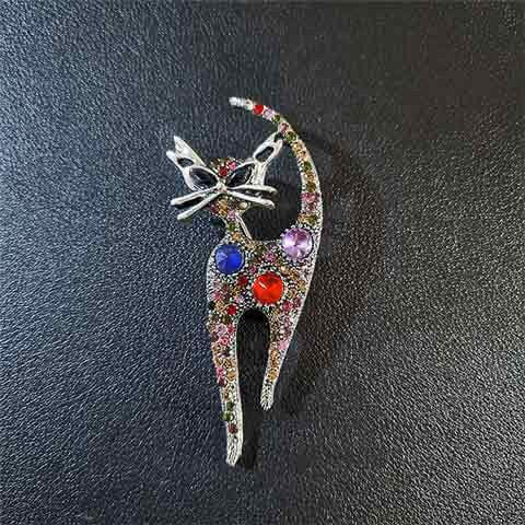 Multi Coloured Rhinestone Cat Pin Brooch Brooches & Pin Badges Fashion Accessories Quirky Turkey Gifts
