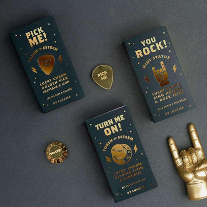 Pick Me Gold Guitar Pick Lucky Charm Gift, Gold-Plated Plectrum in Star Gift Box Guitar Pick Luckies Quirky Turkey Gifts