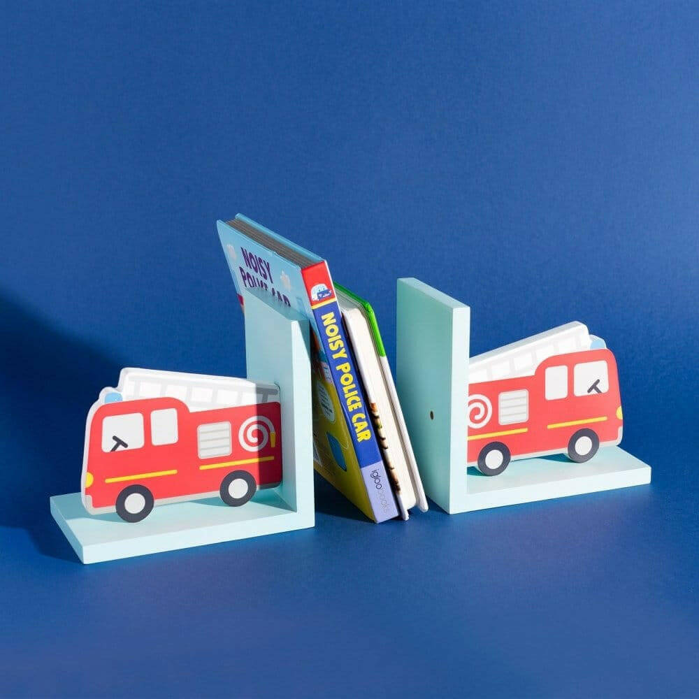 Red Fire Engine Bookends Child Transport Bedroom Decor Wall Hooks & Drawers Sass and Belle Quirky Turkey Gifts