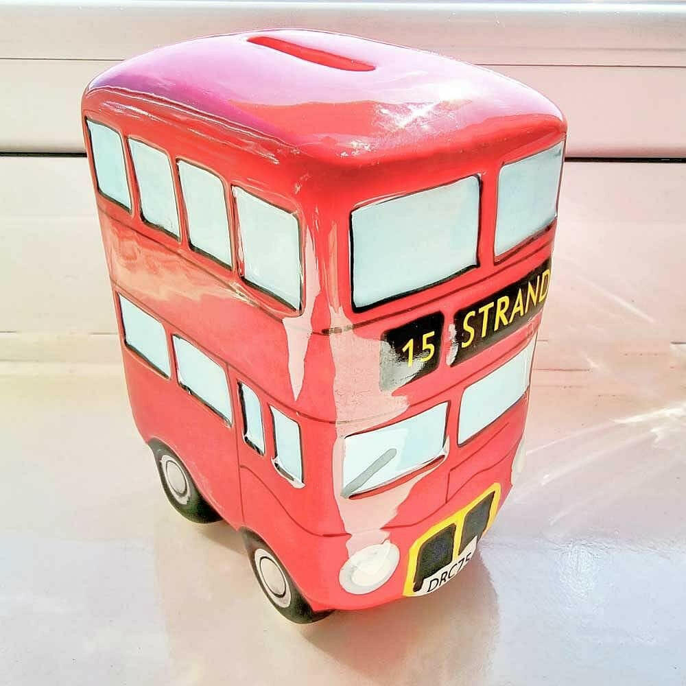 Red London Bus Retro Ceramic Money Box Money Box Puckator Quirky Turkey Gifts
