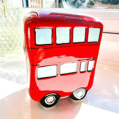 Red London Bus Retro Ceramic Money Box Money Box Puckator Quirky Turkey Gifts