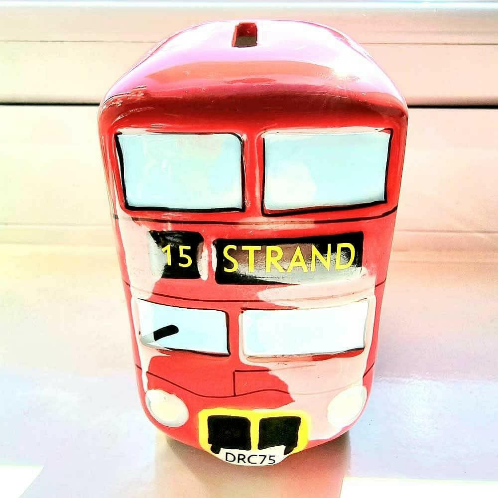 Red London Bus Retro Ceramic Money Box Money Box Puckator Quirky Turkey Gifts