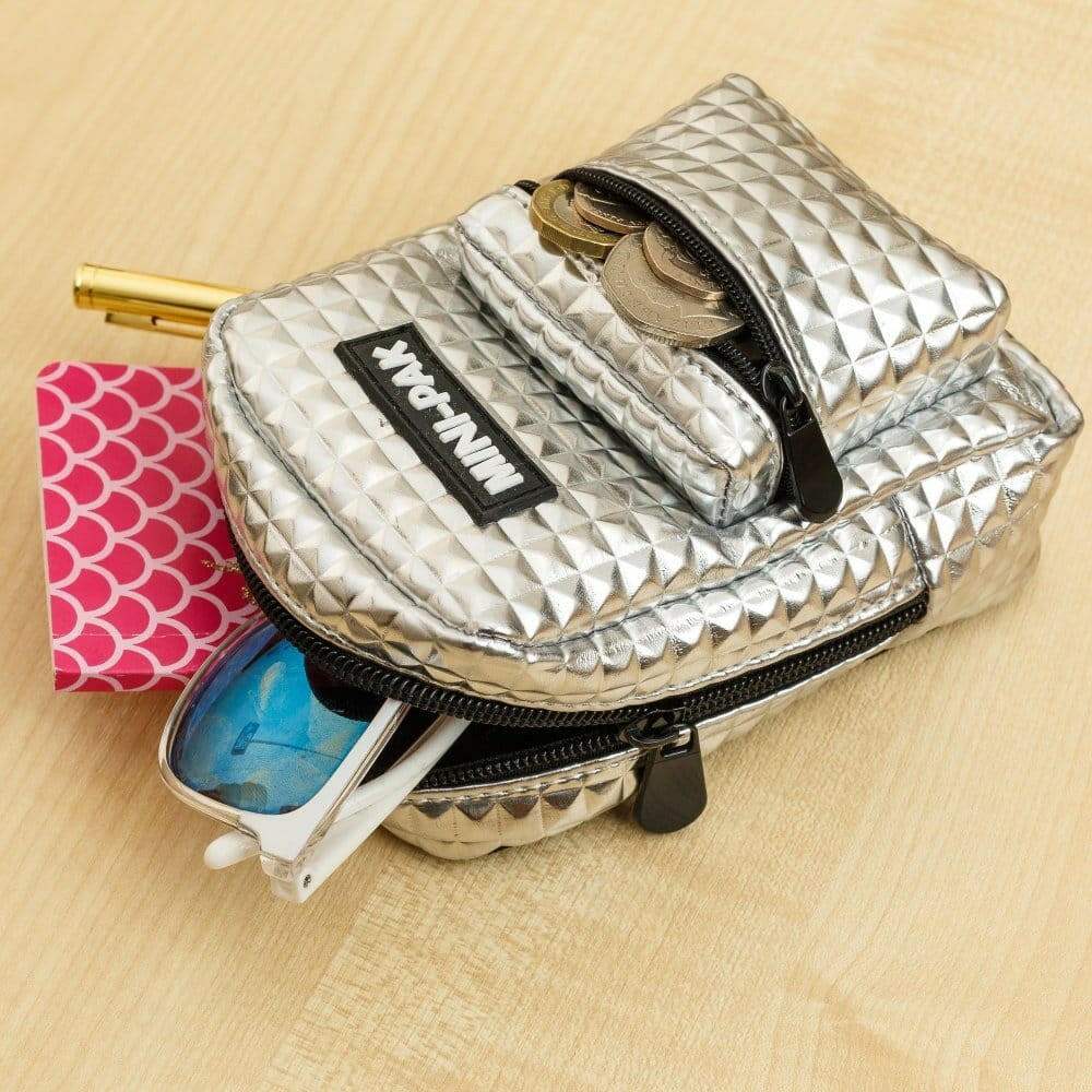 Silver Mini Backpack, Hands Free Bag For Small Stuff Mini Packs Echo Three Quirky Turkey Gifts