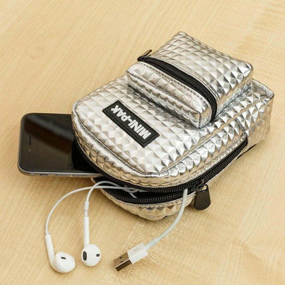 Silver Mini Backpack, Hands Free Bag For Small Stuff Mini Packs Echo Three Quirky Turkey Gifts