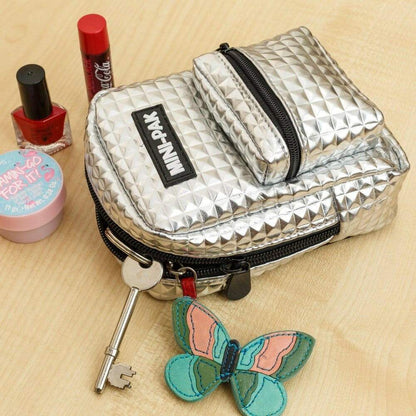 Silver Mini Backpack, Hands Free Bag For Small Stuff Mini Packs Echo Three Quirky Turkey Gifts