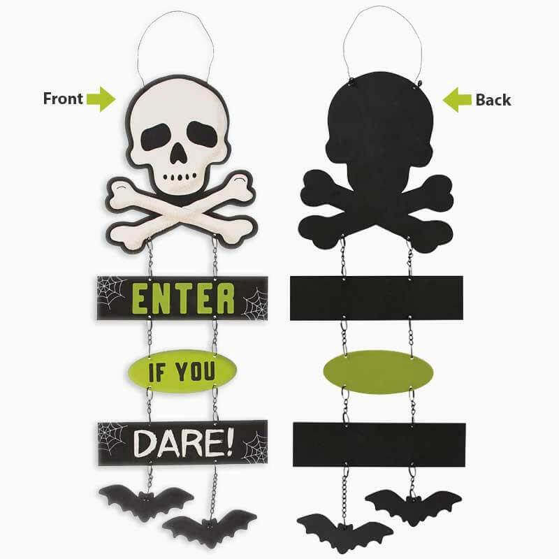 Spooky Skull and Crossbones Fly Bats Halloween Sign Decor Halloween Sign Spirit of equinox Quirky Turkey Gifts