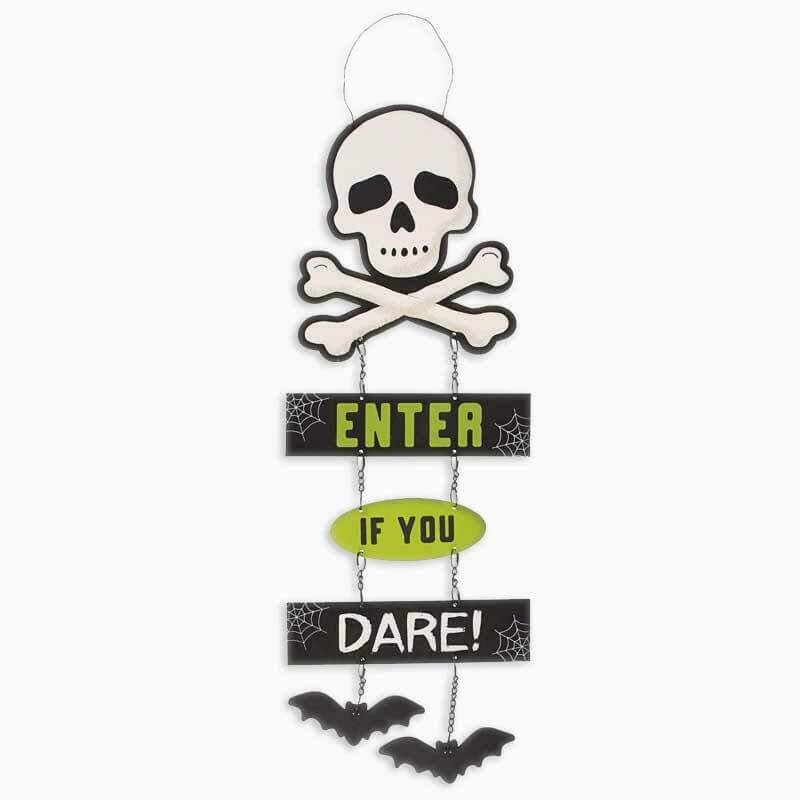 Spooky Skull and Crossbones Fly Bats Halloween Sign Decor Halloween Sign Spirit of equinox Quirky Turkey Gifts