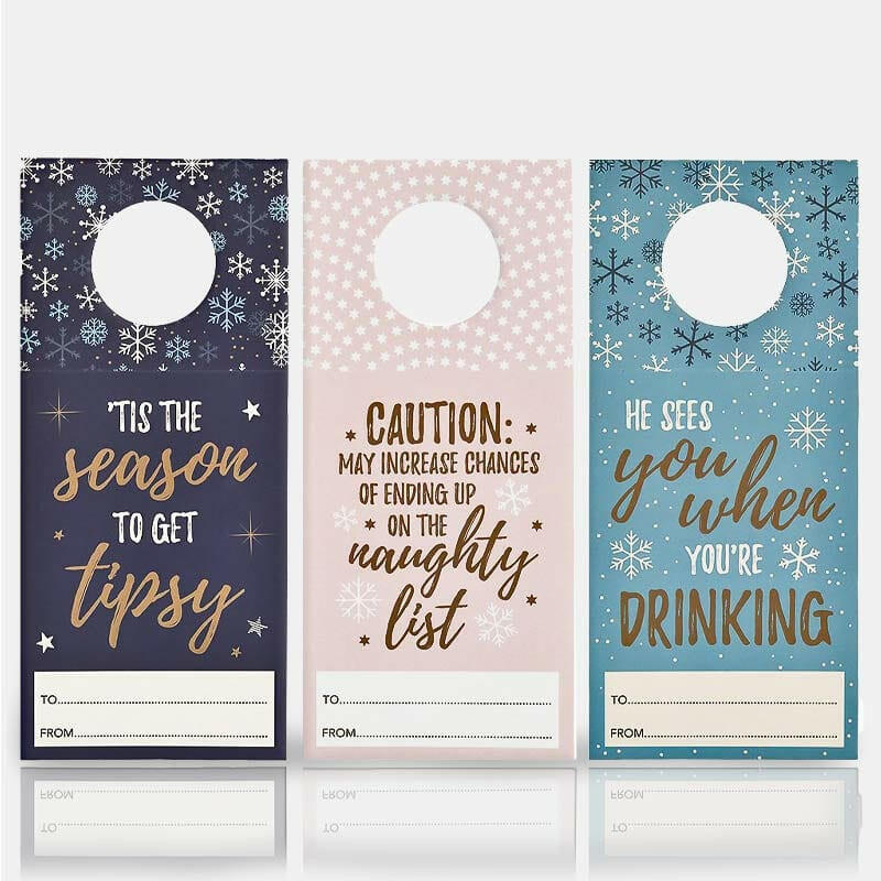 Winter Magic Set of 3 Wine, Gin, Whisky Bottle Gift Tags Quirky Turkey Gifts