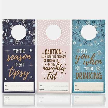 Winter Magic Set of 3 Wine, Gin, Whisky Bottle Gift Tags Quirky Turkey Gifts